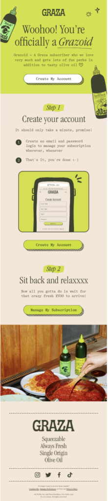 Graza welcome email example